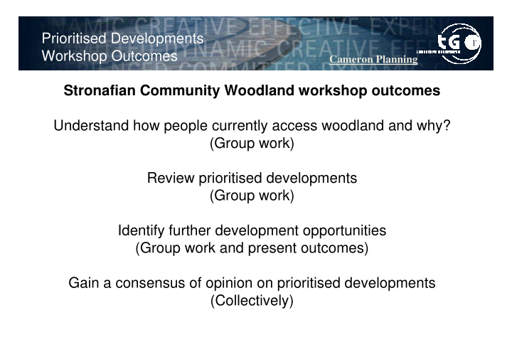 prioritised developments workshop outcomes