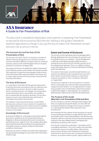 AXA Insurance  A Guide to Fair Presentation of Risk  This document is intended to help brokers and