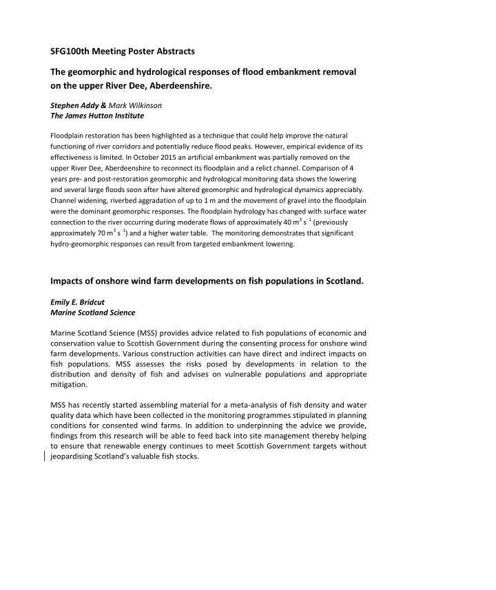 sfg100th meeting poster abstracts the geomorphic and
