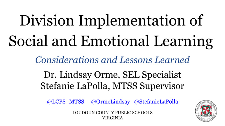 division implementation of social and emotional learning
