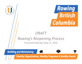 DRAFT  Rowings Reopening Process  Presented Monday, May 11, 2020  Todays Agenda  1.  Club