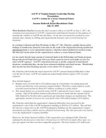 AAUW of Virginia Summer Leadership Meeting  Presentation AAUWs Actions for a Secure Financial