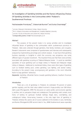 An Investigation of Gambling Activities and the Factors Influencing Choices Of Gambling Activities