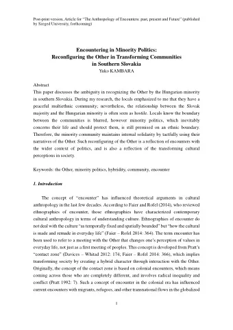 Encountering in Minority Politics:  Reconfiguring the Other in Transforming Communities  in