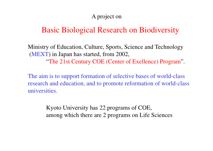 basic biological research on biodiversity