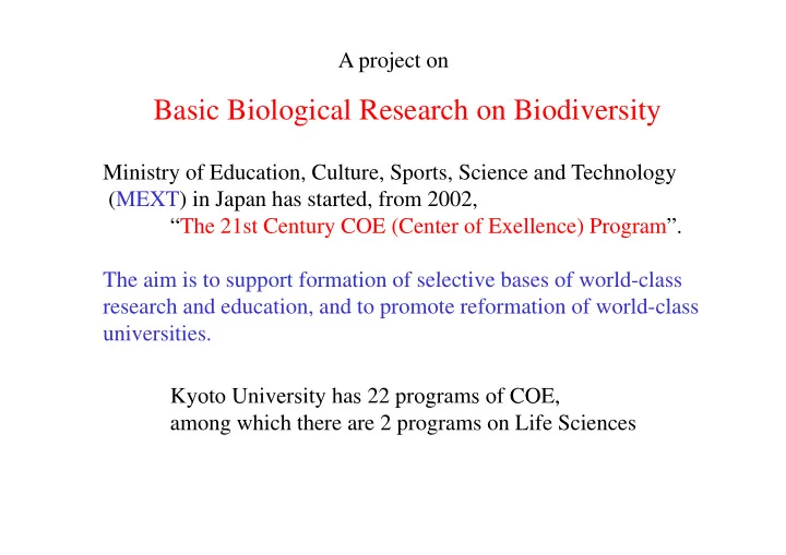 basic biological research on biodiversity