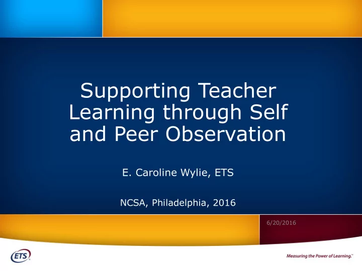 supporting teacher learning through self and peer