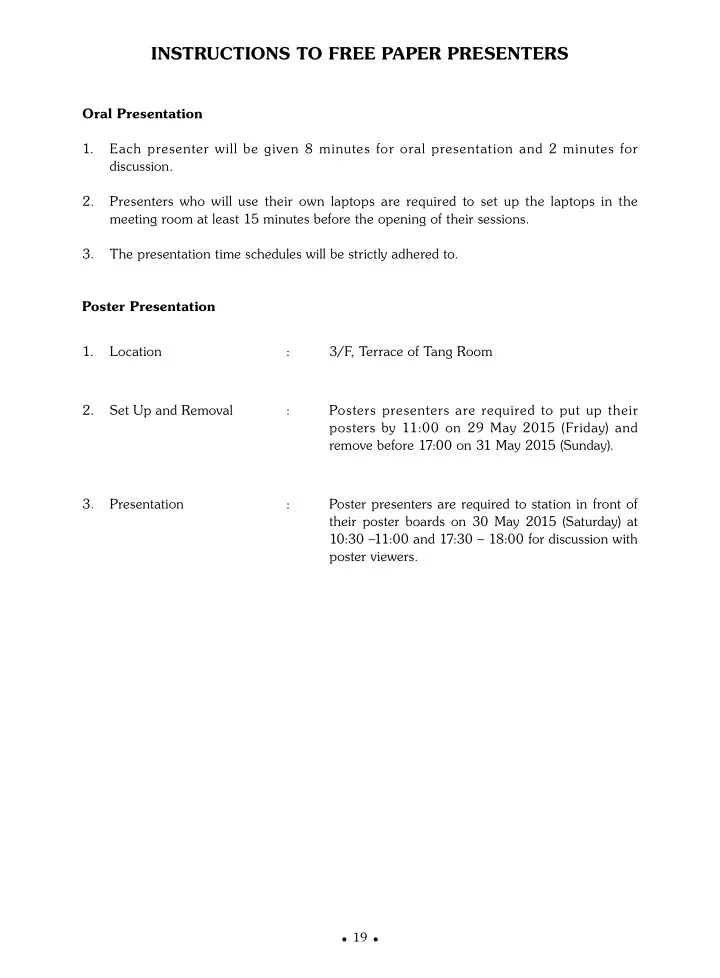 instructions to free paper presenters