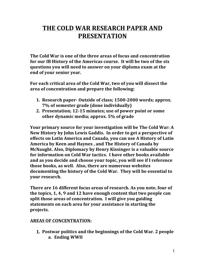the cold war research paper and presentation
