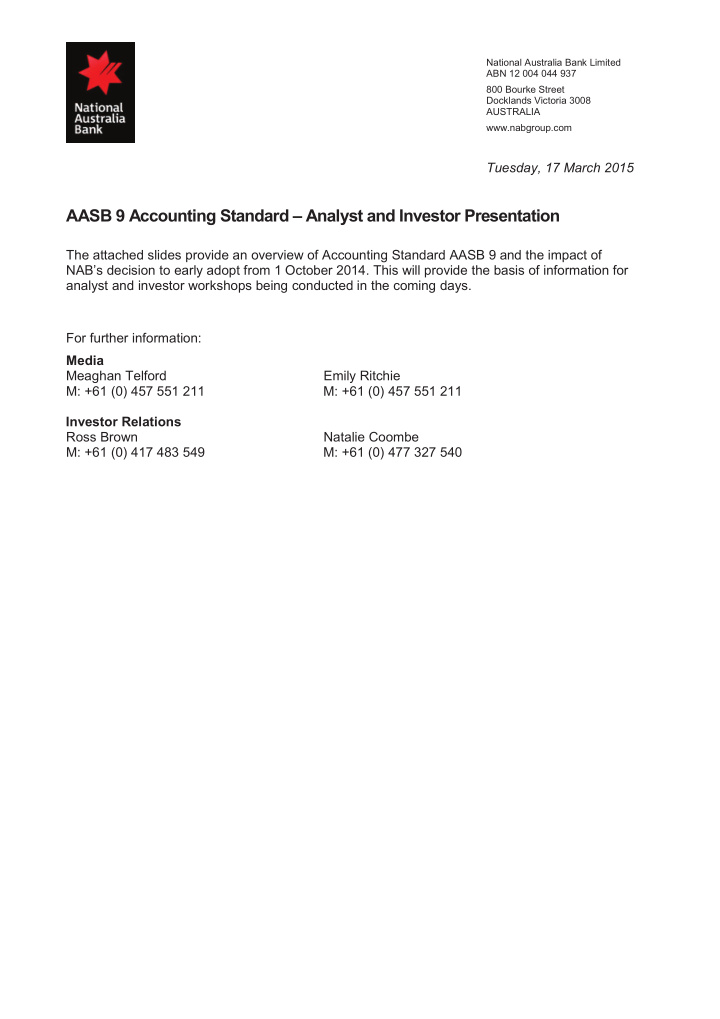 aasb 9 accounting standard analyst and investor