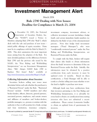 O  n December 18, 2003, the National  investment company, investment adviser, or  Association of