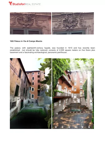 '600 Palace in Via di Campo Marzio  The palace, with eighteenth-century faade, was founded in