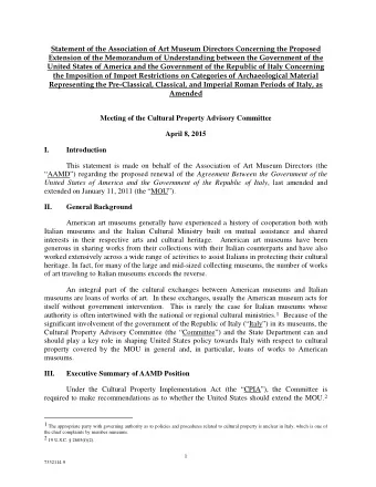 Statement of the Association of Art Museum Directors Concerning the Proposed  Extension of the