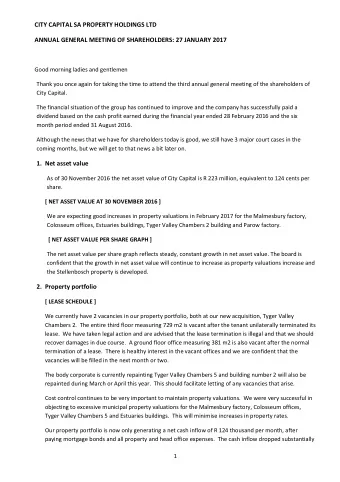 CITY CAPITAL SA PROPERTY HOLDINGS LTD  ANNUAL GENERAL MEETING OF SHAREHOLDERS: 27 JANUARY 2017