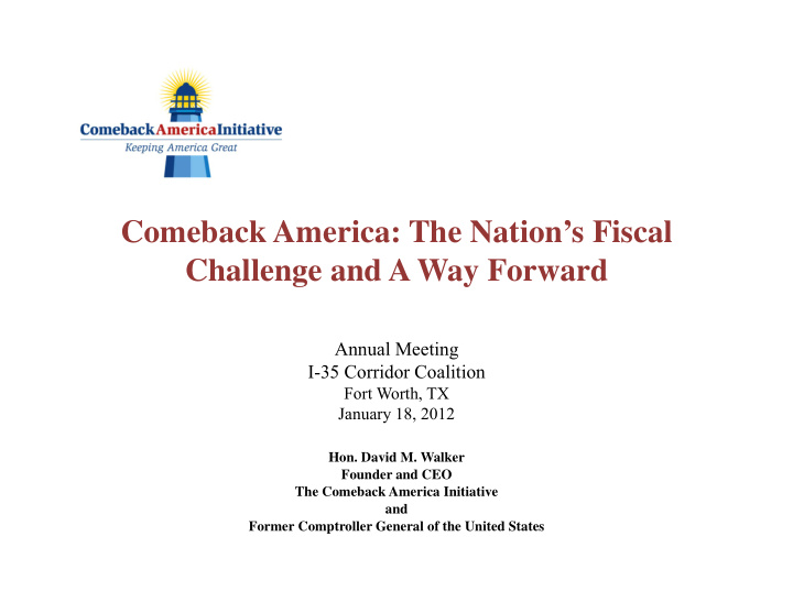comeback america the nation s fiscal challenge and a way