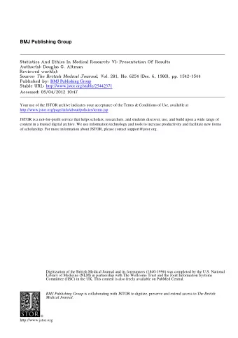 BMJ Publishing Group  Statistics And Ethics In Medical Research: VI: Presentation Of Results