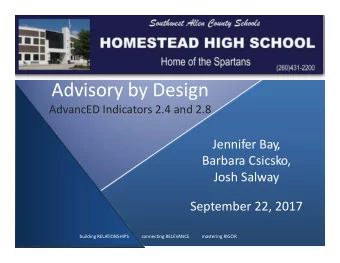 Advisory by Design  AdvancED Indicators 2.4 and 2.8  Jennifer Bay,  Barbara Csicsko,  Josh Salway