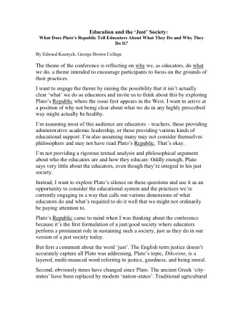 Education and the Just Society:  What Does Platos Republic Tell Educators About What They