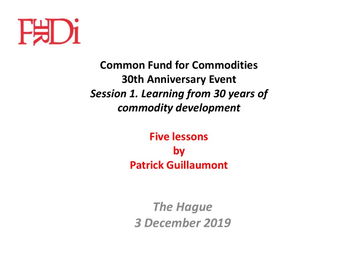 common fund for commodities 30th anniversary event