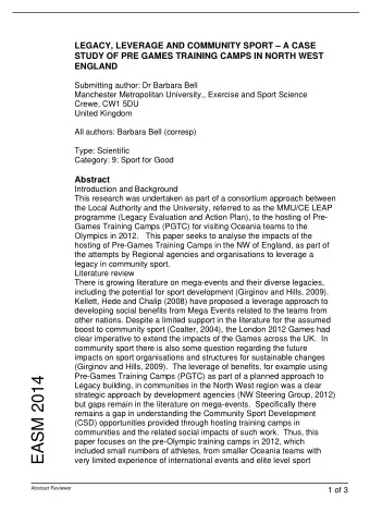 EASM 2014  Legacy building, in communities in the North West region was a clear  strategic approach