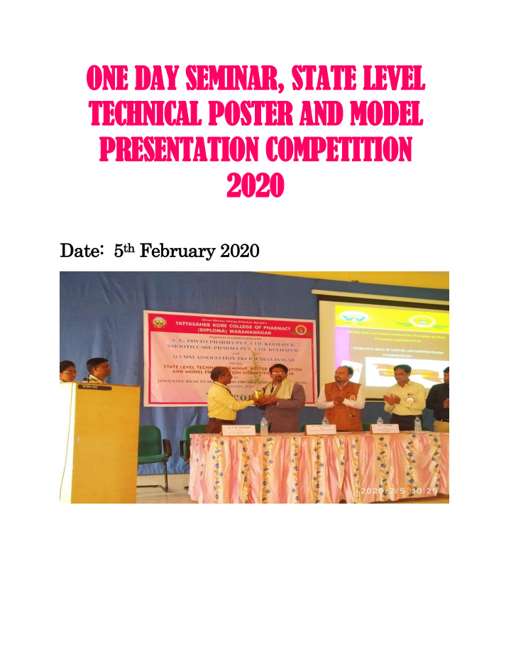 one day seminar state level technical poster and model