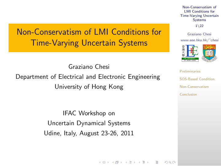 non conservatism of lmi conditions for