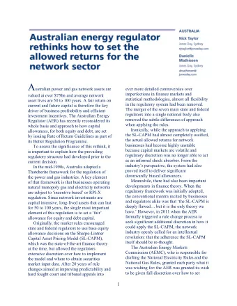 2  AUSTRALIAN ENERGY REGULATOR RETHINKS HOW TO SET THE ALLOWED RETURNS FOR THE NETWORK SECTOR