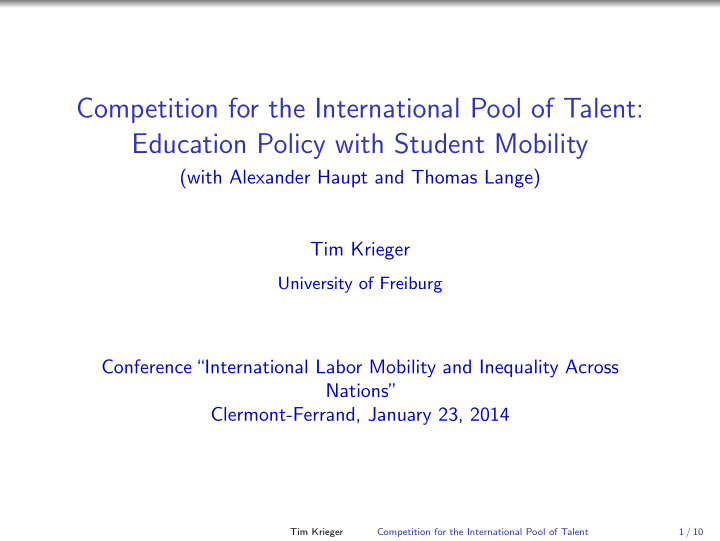 competition for the international pool of talent