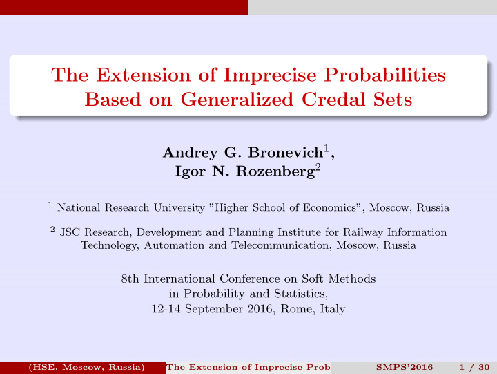 the extension of imprecise probabilities based on