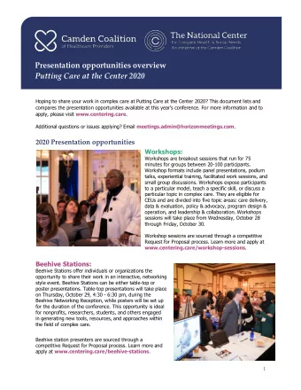Presentation opportunities overview  Putting Care at the Center 2020  Hoping to share your work in