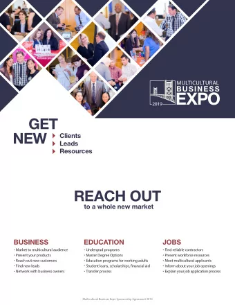EXPO  2019  GET  NEW  Clients  Leads  Resources  REACH OUT  to a whole new market  BUSINESS