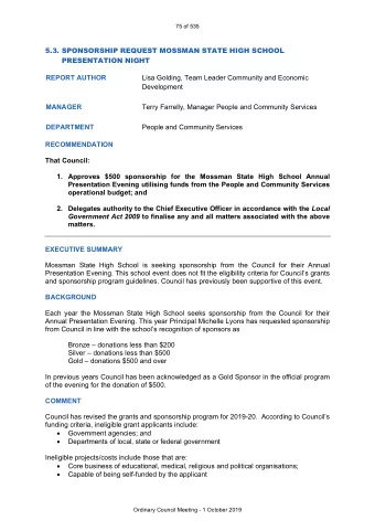 5.3. SPONSORSHIP REQUEST MOSSMAN STATE HIGH SCHOOL  PRESENTATION NIGHT  REPORT AUTHOR  Lisa
