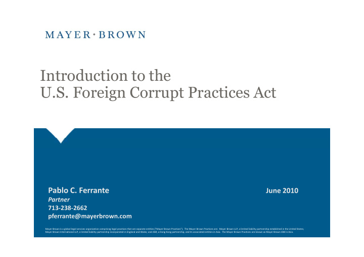 introduction to the u s foreign corrupt practices act