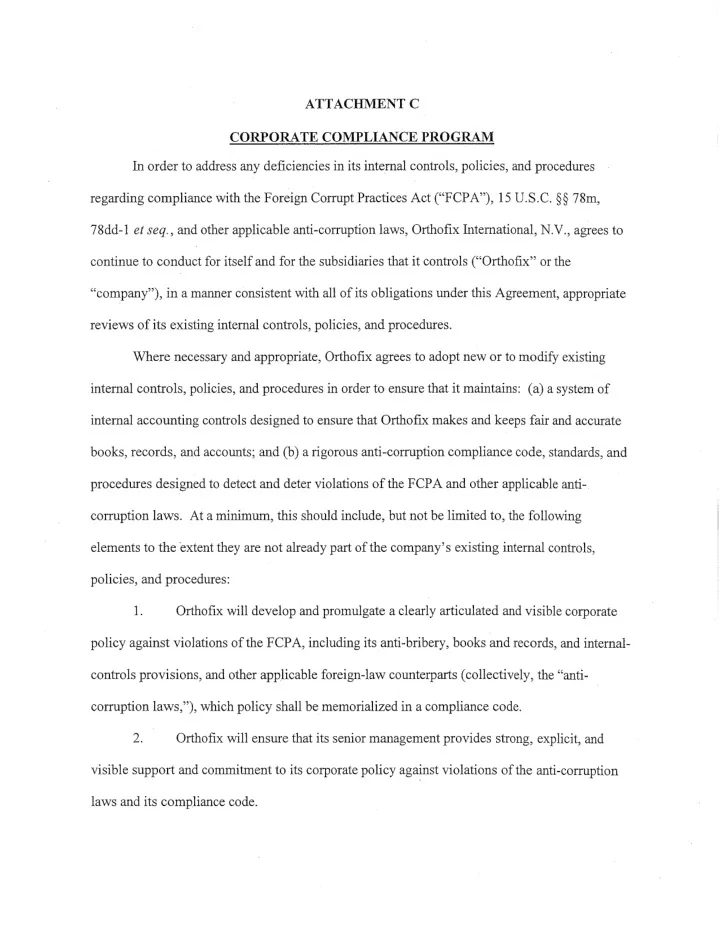 fcpa 15 u s c 78m orthofix 78dd 1 et seq and other