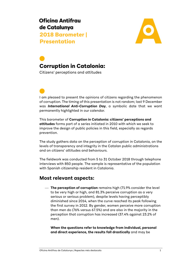 2018 barometer presentation corruption in catalonia