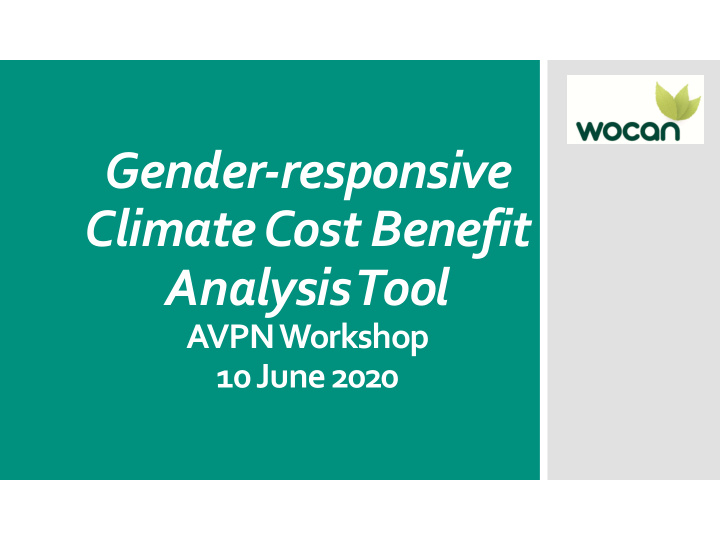 gender responsive climate cost benefit analysis tool
