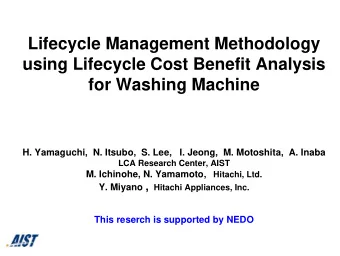 Lifecycle Management Methodology  using Lifecycle Cost Benefit Analysis  for Washing Machine  H.
