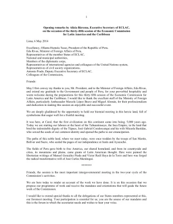 1  Opening remarks by Alicia Brcena, Executive Secretary of ECLAC,  on the occasion of the