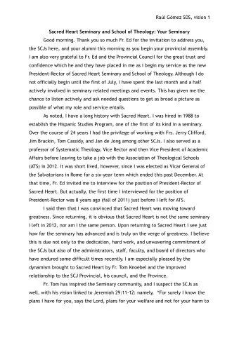 Ral Gmez SDS, vision  1  Sacred Heart Seminary and School of Theology: Your Seminary  Good