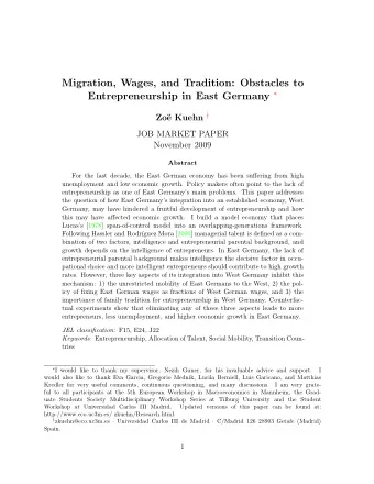 Migration, Wages, and Tradition: Obstacles to Entrepreneurship in East Germany  e Kuehn