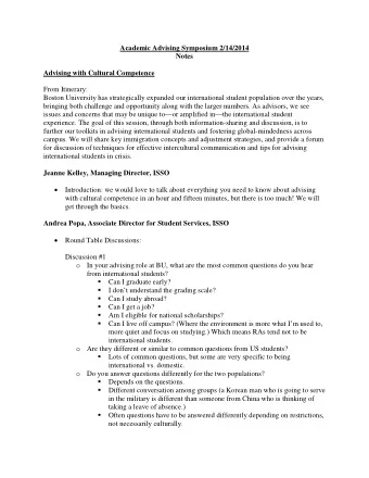 Academic Advising Symposium 2/14/2014  Notes  Advising with Cultural Competence  From Itinerary: