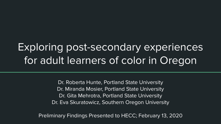 exploring post secondary experiences for adult learners