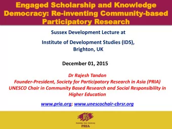 Demo  De  mocr  crac  acy: R  y: Re-in  inven  entin  ting  g Co  Commu  mmunit  nity-ba  based