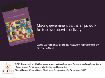 Making government partnerships work  for improved service delivery  Good Governance Learning