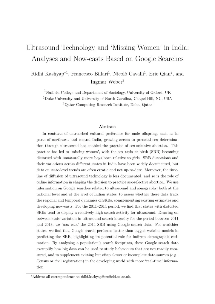 ultrasound technology and missing women in india analyses