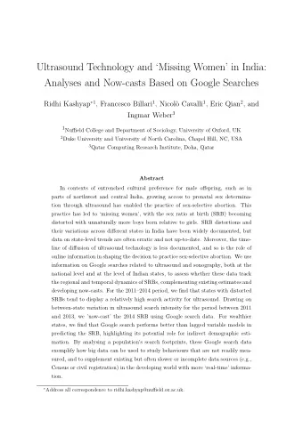 Ultrasound Technology and Missing Women in India:  Analyses and Now-casts Based on Google