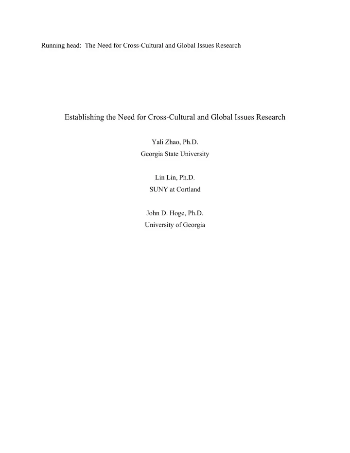 establishing the need for cross cultural and global