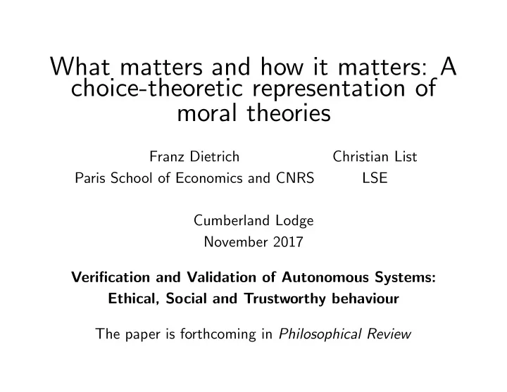 what matters and how it matters a choice theoretic