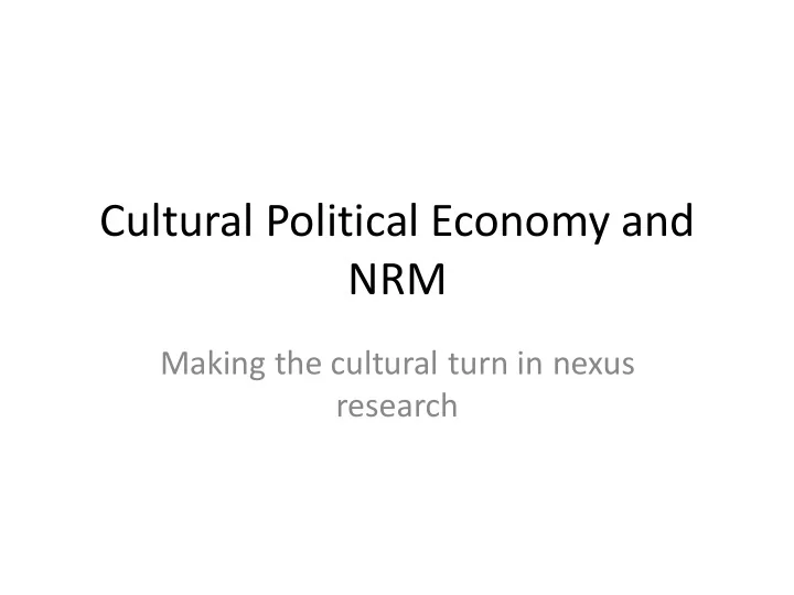 cultural political economy and
