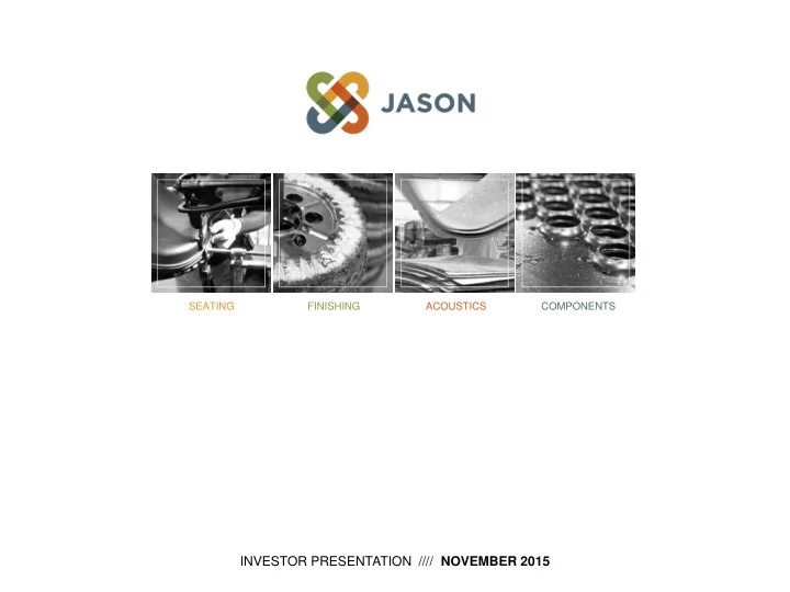 investor presentation november 2015 disclaimer